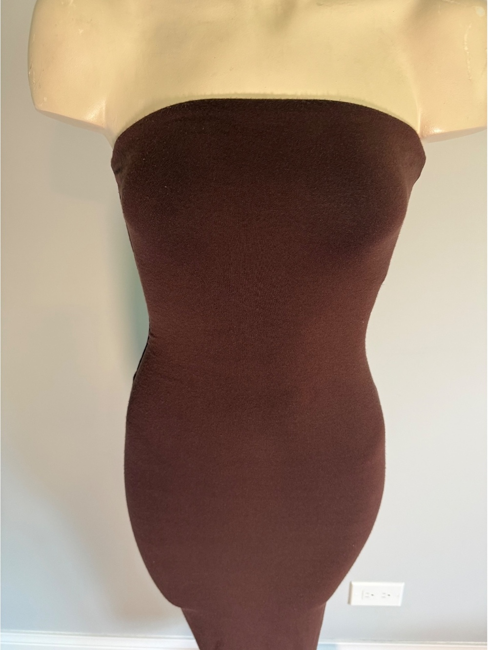 Naked Wardrobe Strapless Brown Bodycon Midi Dress XS - Picture 2 of 7